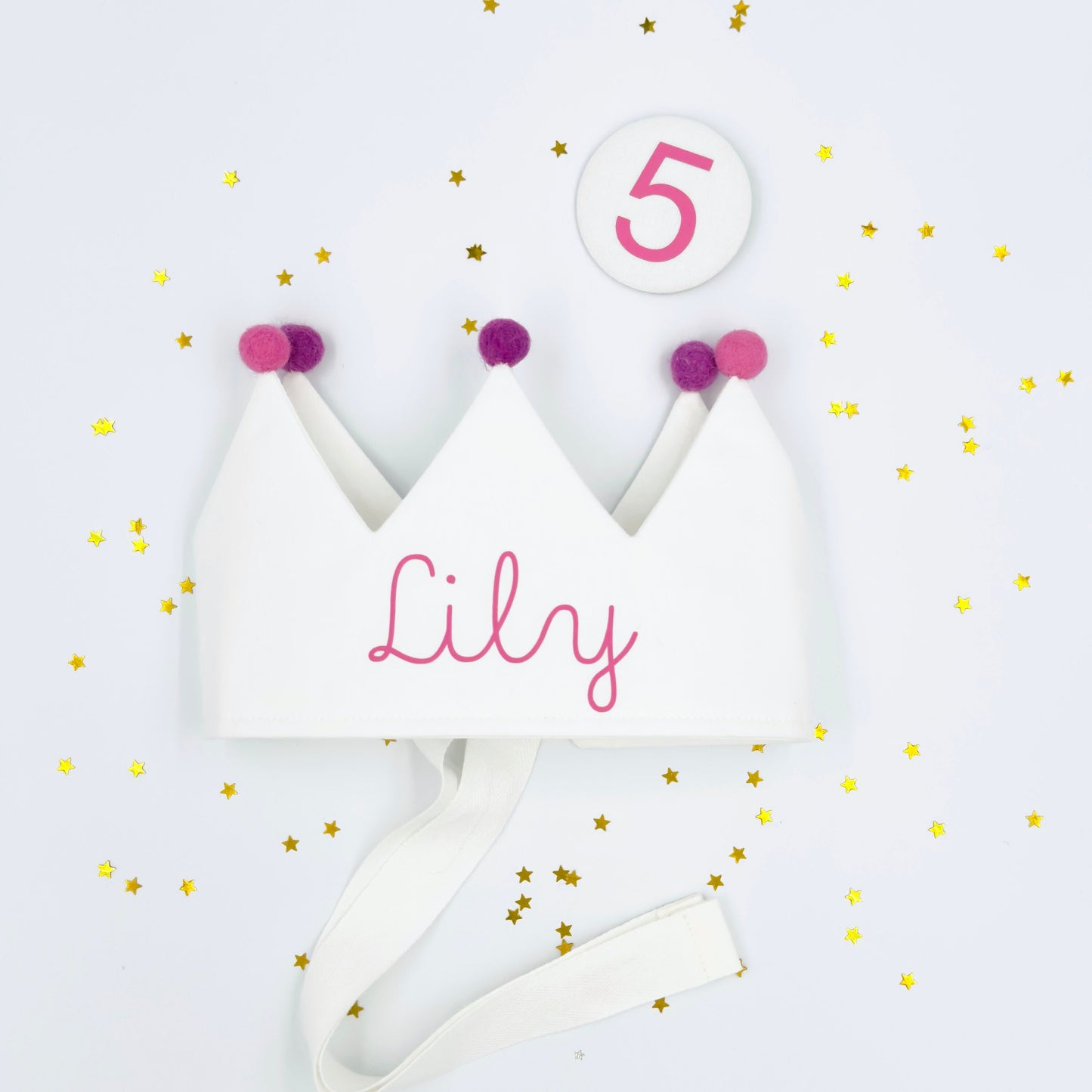White Personalised Pom Pom Birthday Crown