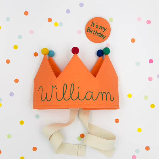 Orange Personalised Pom Pom Birthday Crown