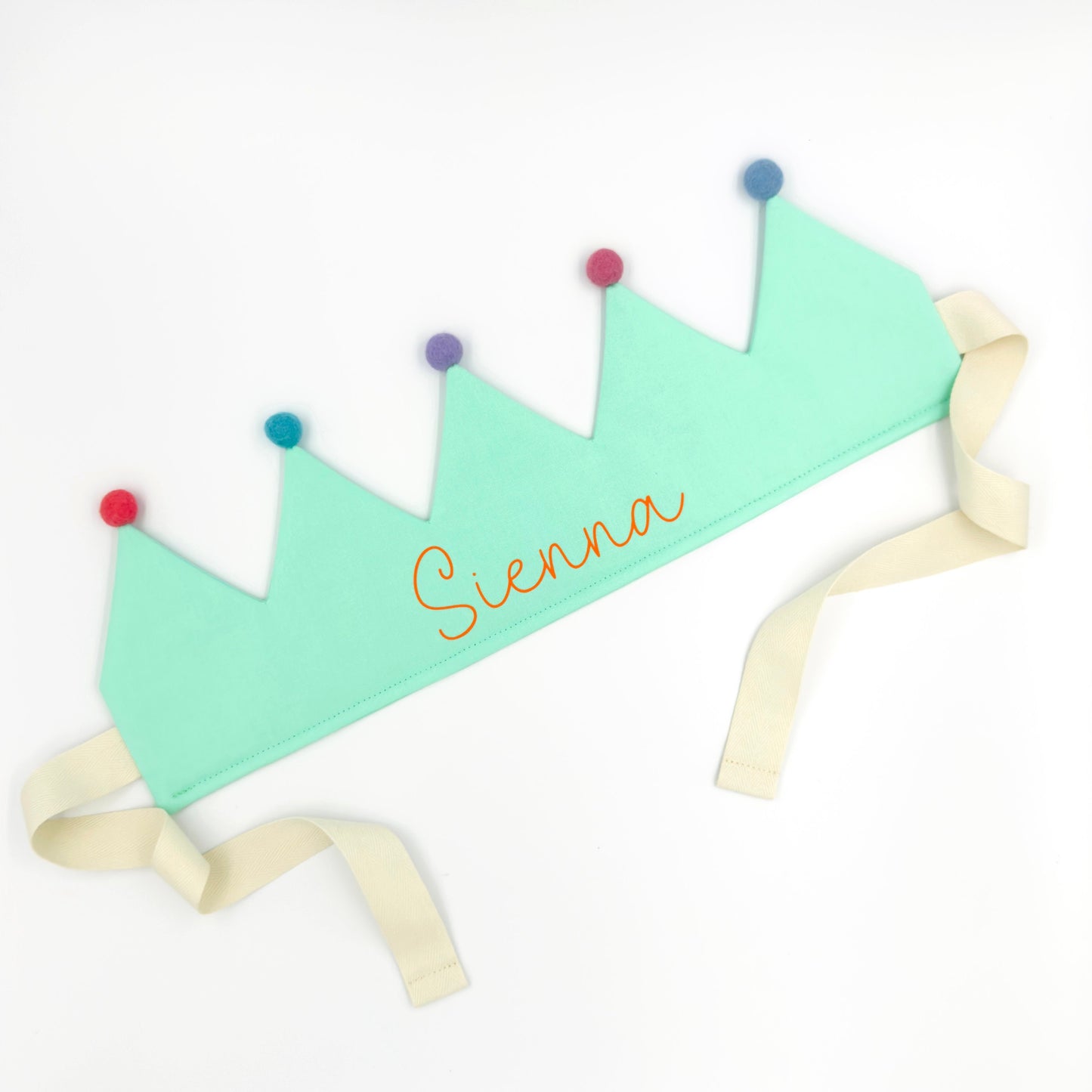 Mint Green Personalised Pom Pom Birthday Crown
