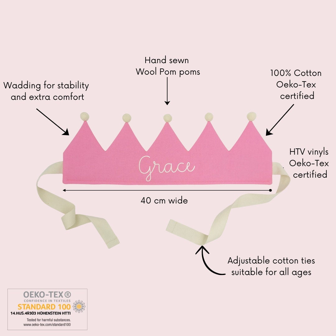 Carnation Pink Personalised Pom Pom Birthday Crown