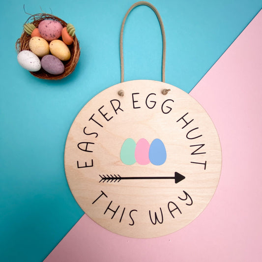 Easter Egg Hunt This Way - Wooden wall sign