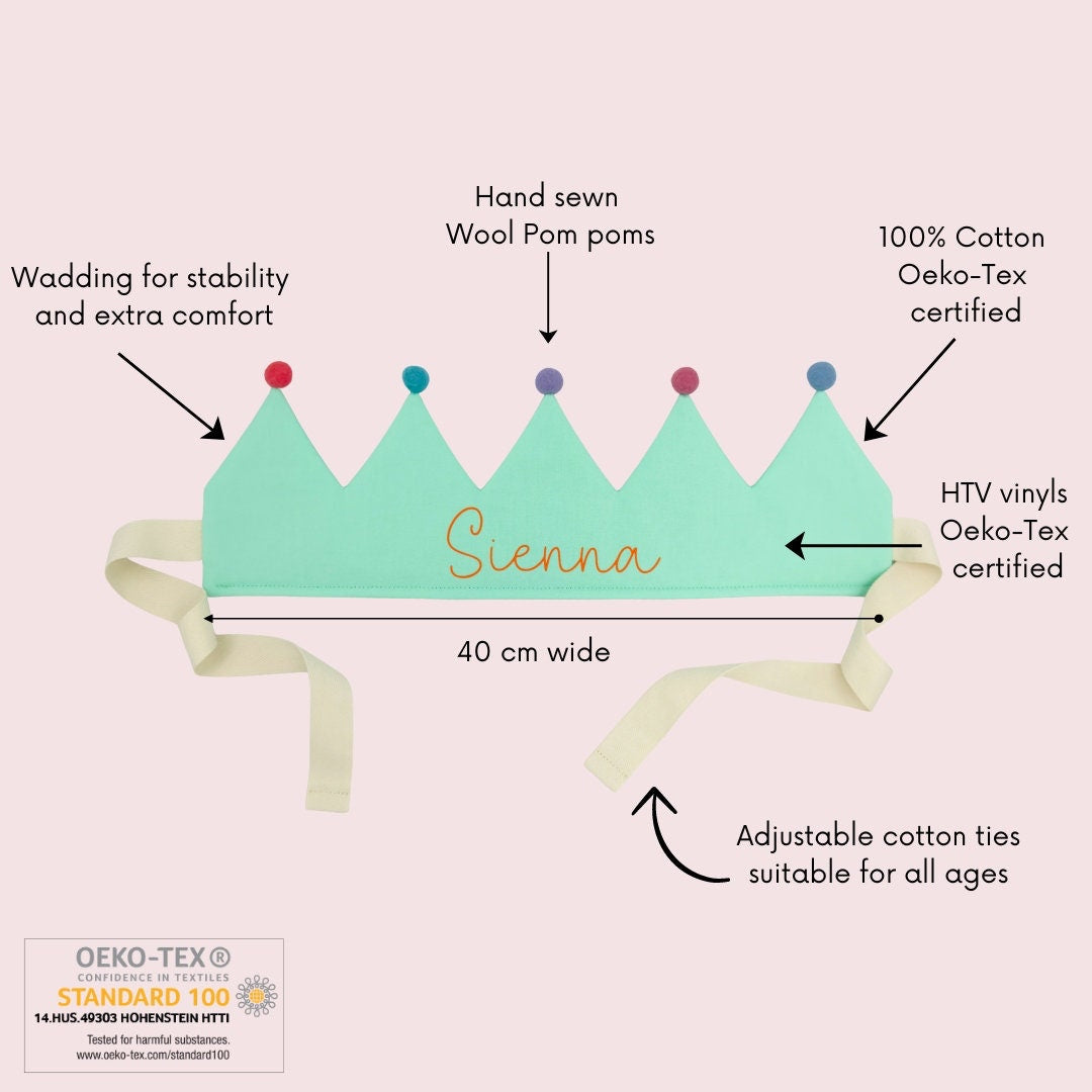 Mint Green Personalised Pom Pom Birthday Crown