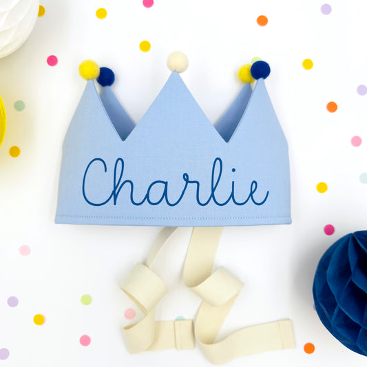 Baby Blue Personalised Pom Pom Birthday Crown