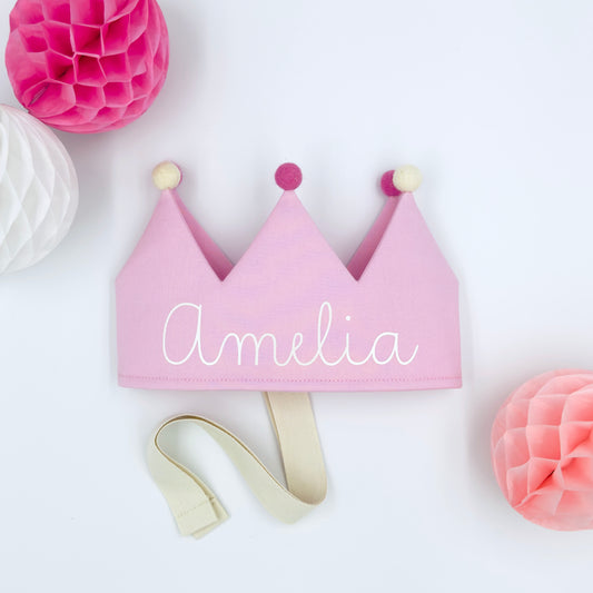 Baby Pink Personalised Pom Pom Birthday Crown