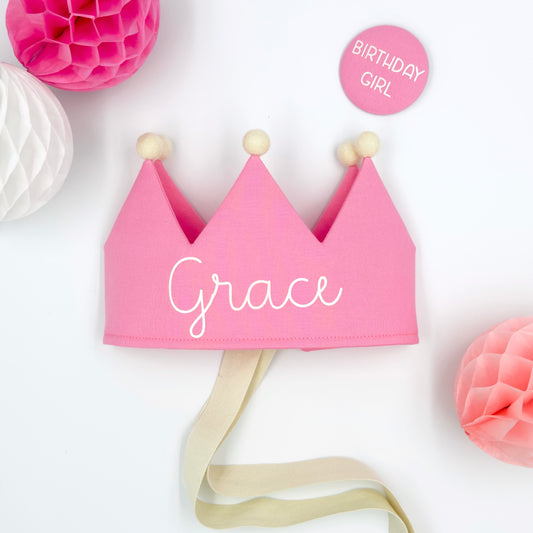 Carnation Pink Personalised Pom Pom Birthday Crown