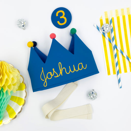 Cobalt Blue Personalised Pom Pom Birthday Crown