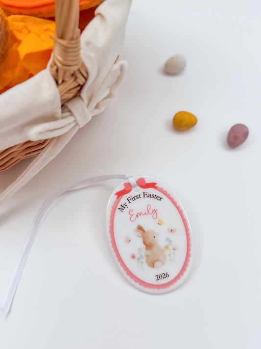 My First Easter Bunny Oval Ceramic Ornament - Personalised