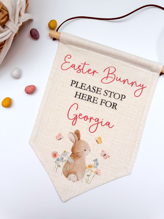 Personalised Easter Bunny Please Stop Here Wall Banner