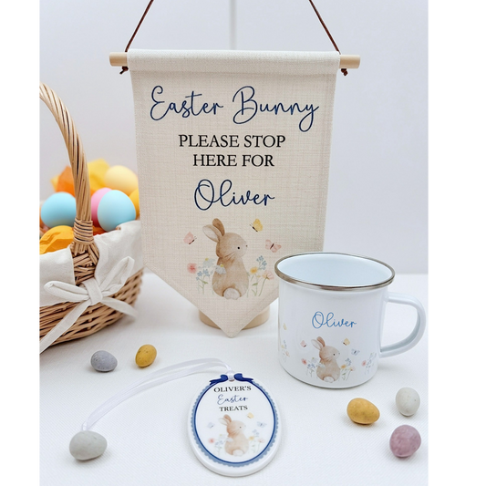 Personalised Easter Bunny Please Stop Here Wall Banner