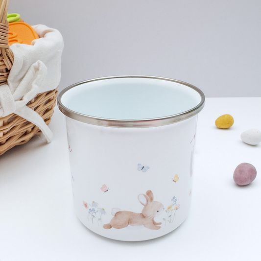 Personalised Watercolour Bunny Enamel Mug - Pink