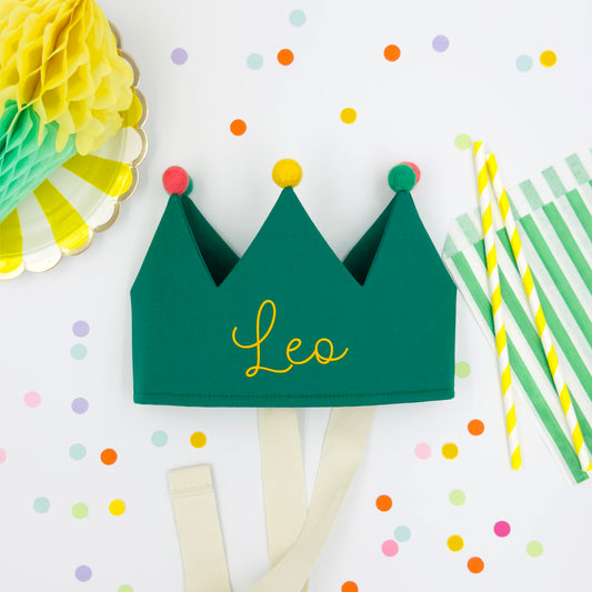 Green Personalised Pom Pom Birthday Crown