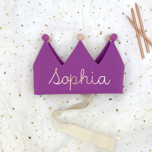 Magenta Purple Personalised Pom Pom Birthday Crown