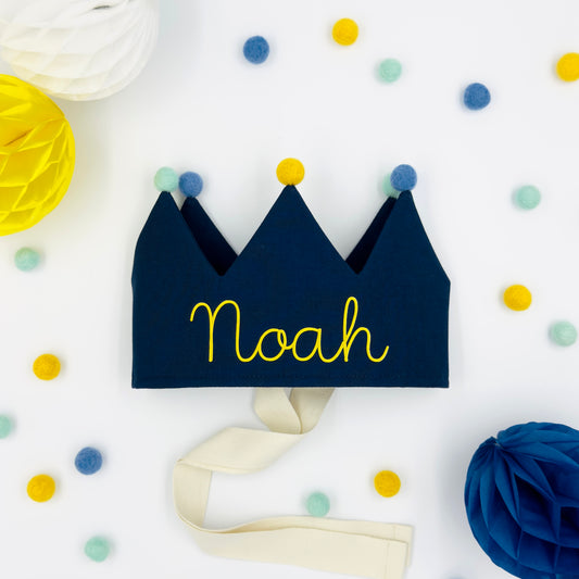 Navy Blue Personalised Pom Pom Birthday Crown