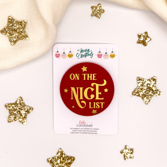 "On the Nice List" Christmas Fabric Badge