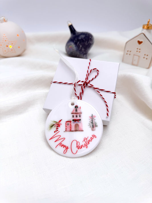 Pink Christmas Delight Ceramic Ornament Bauble - Personalised