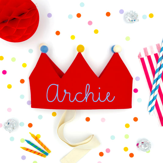 Red Personalised Pom Pom Birthday Crown