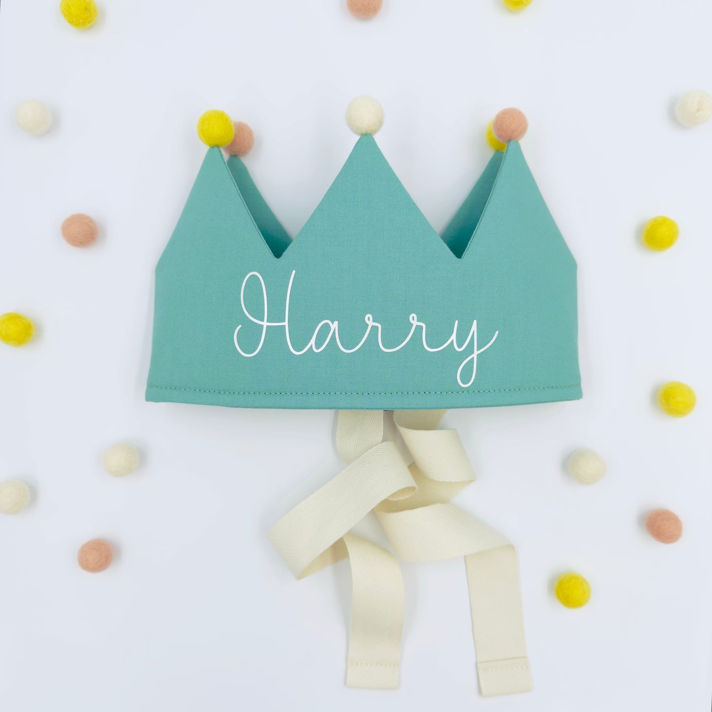 Sage Green Personalised Pom Pom Birthday Crown