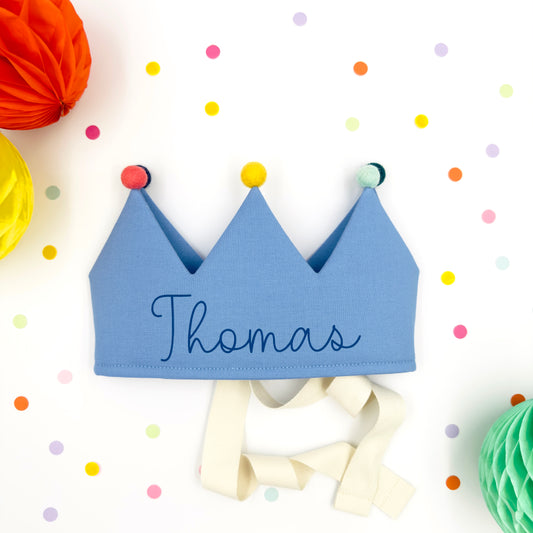 Sky Blue Personalised Pom Pom Birthday Crown