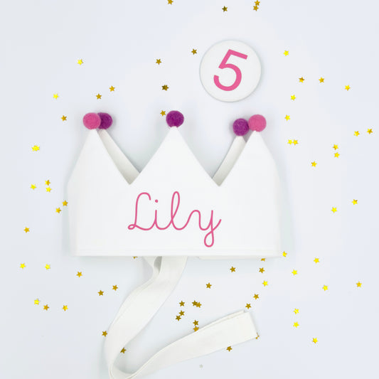White Personalised Pom Pom Birthday Crown