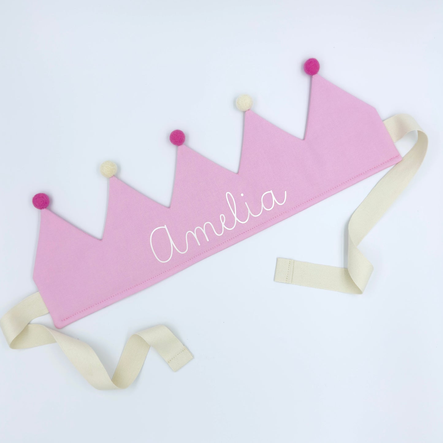 Baby Pink Personalised Pom Pom Birthday Crown