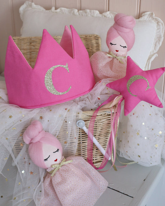 SAMPLE SALE - Candy Pink Fabric Crown with Gold "C"