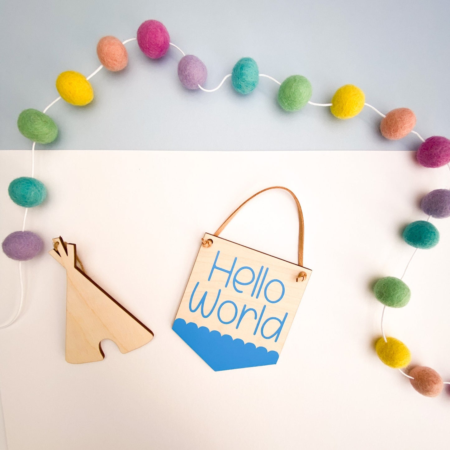 Hello World and Love you Mini Wooden banners