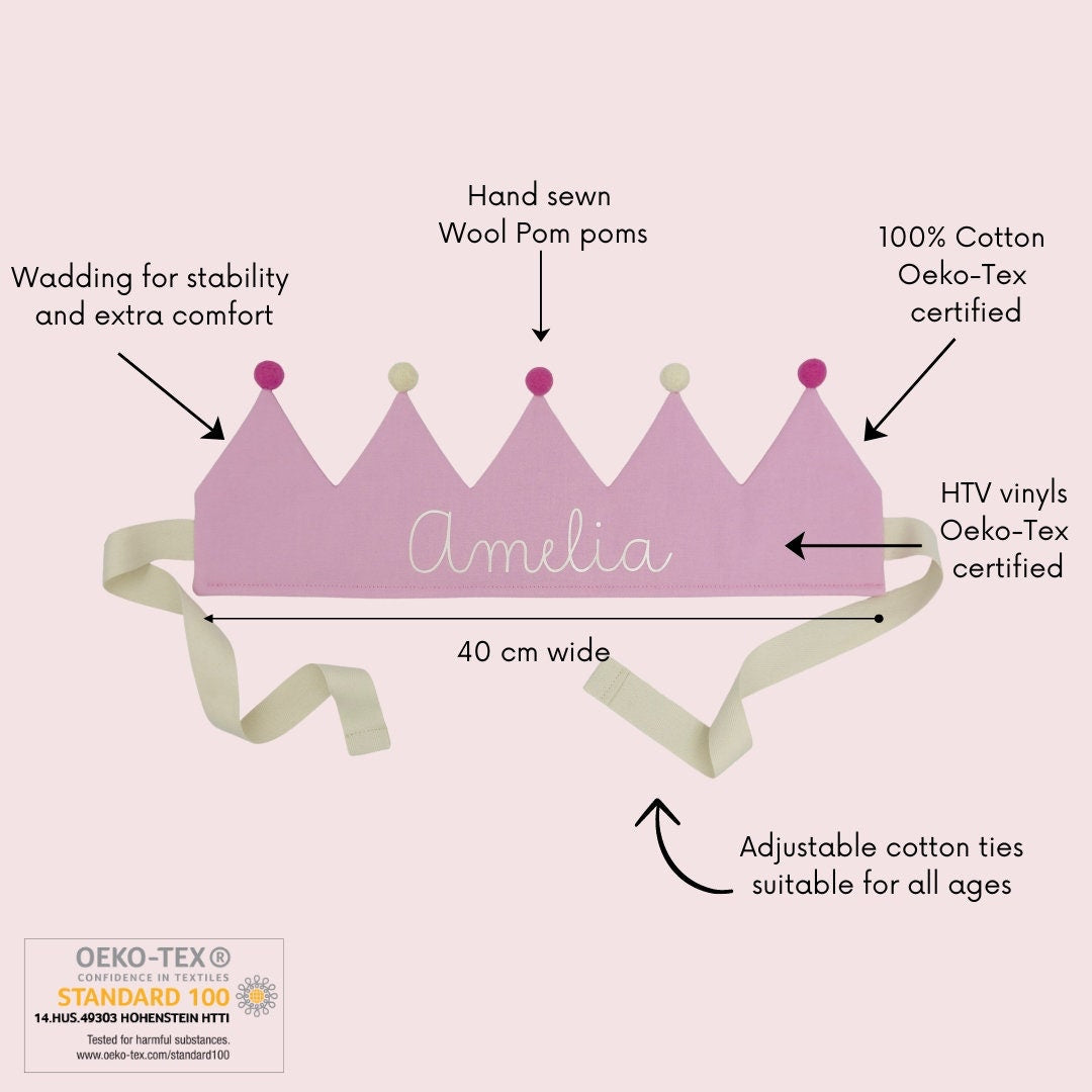 Baby Pink Personalised Pom Pom Birthday Crown