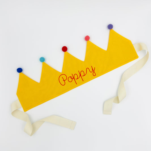 Golden Yellow Personalised Pom Pom Birthday Crown