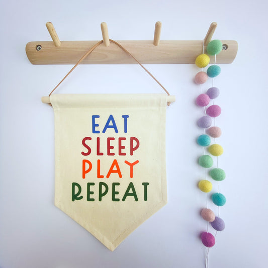 Eat-Sleep-Play-Repeat Fabric Wall Banner