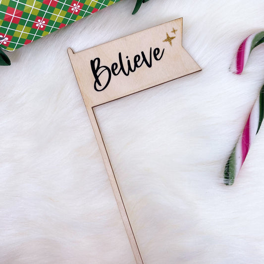 "Believe" Christmas wooden flag