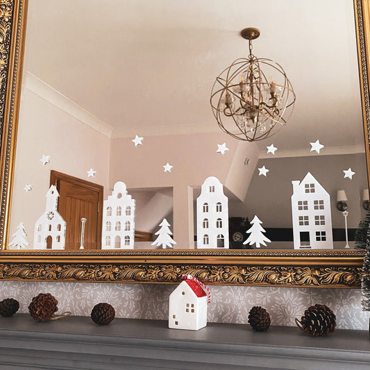 Dutch Christmas Houses Static Cling Vinyl Decals