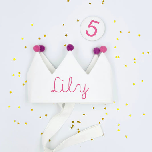 White Personalised Pom Pom Birthday Crown