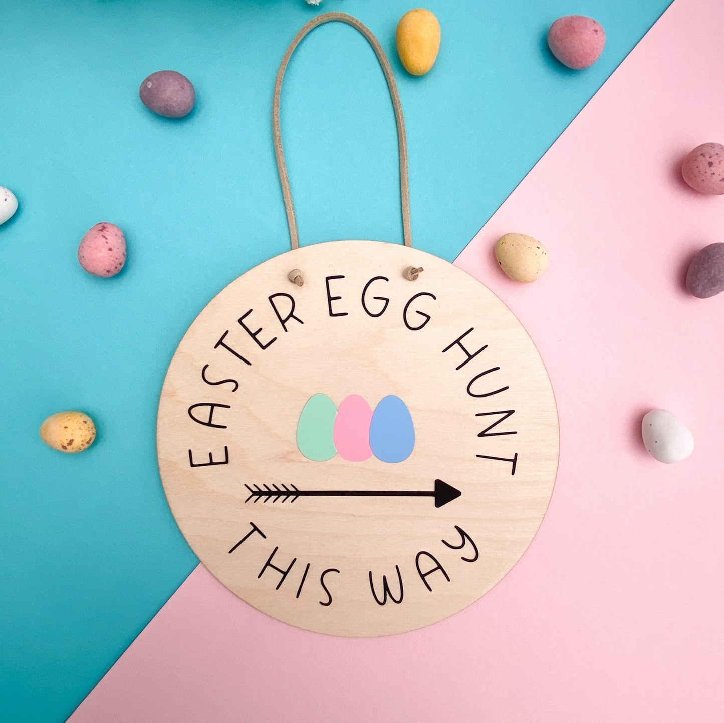 Easter Egg Hunt This Way - Wooden wall sign