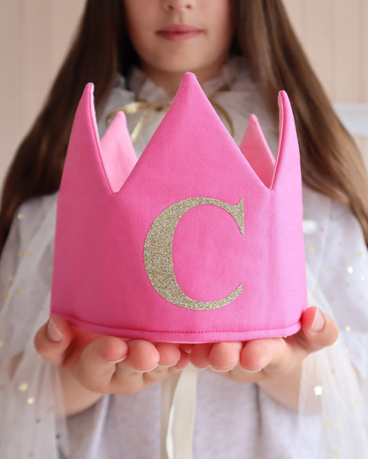 SAMPLE SALE - Candy Pink Fabric Crown with Gold "C"
