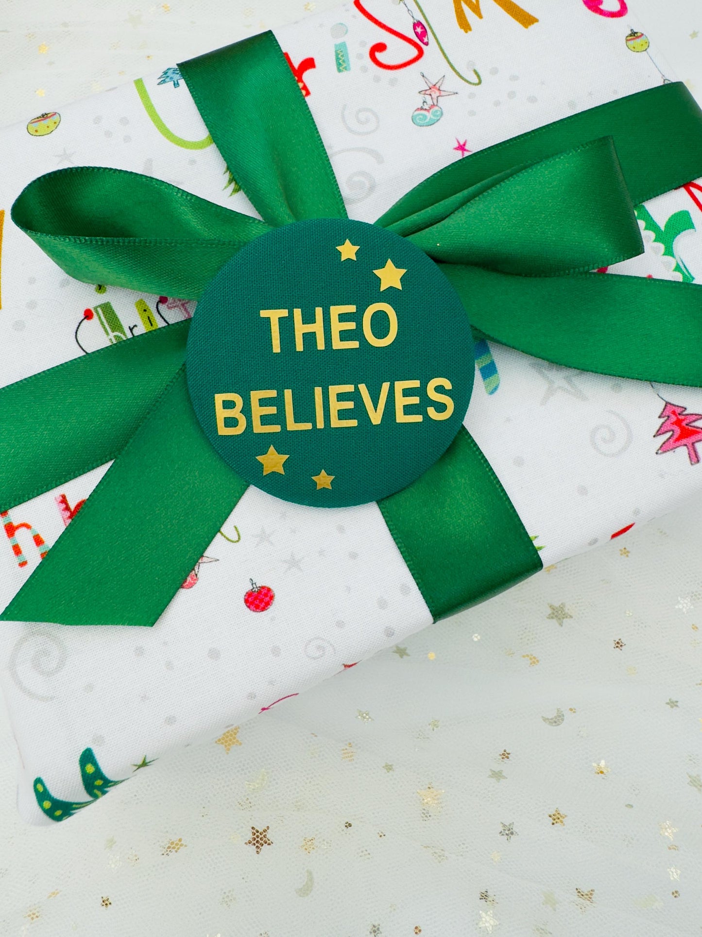 Personalised "Believe" Christmas Fabric Badge