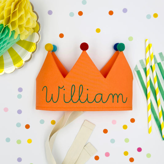 Orange Personalised Pom Pom Birthday Crown