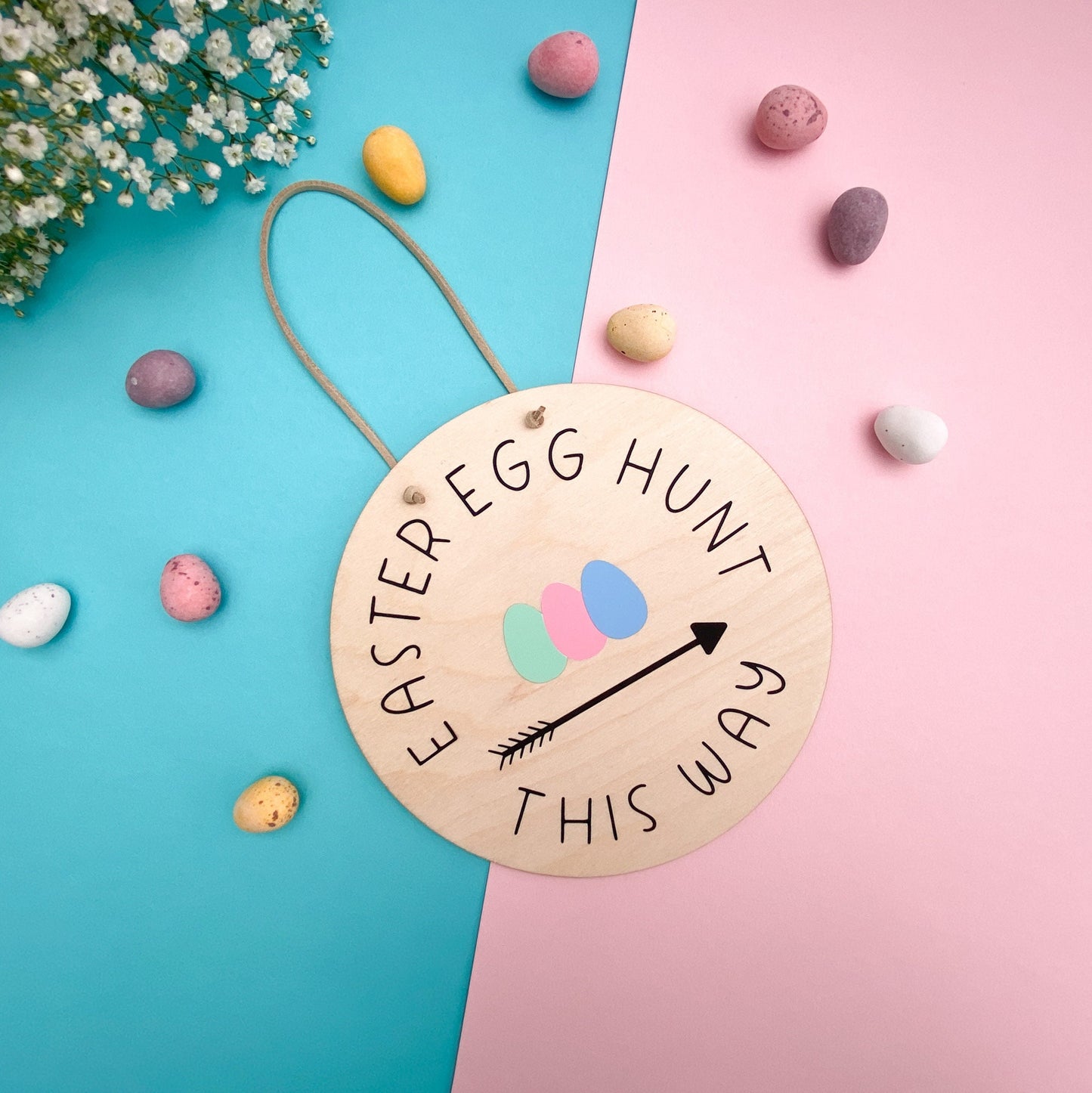 Easter Egg Hunt This Way - Wooden wall sign