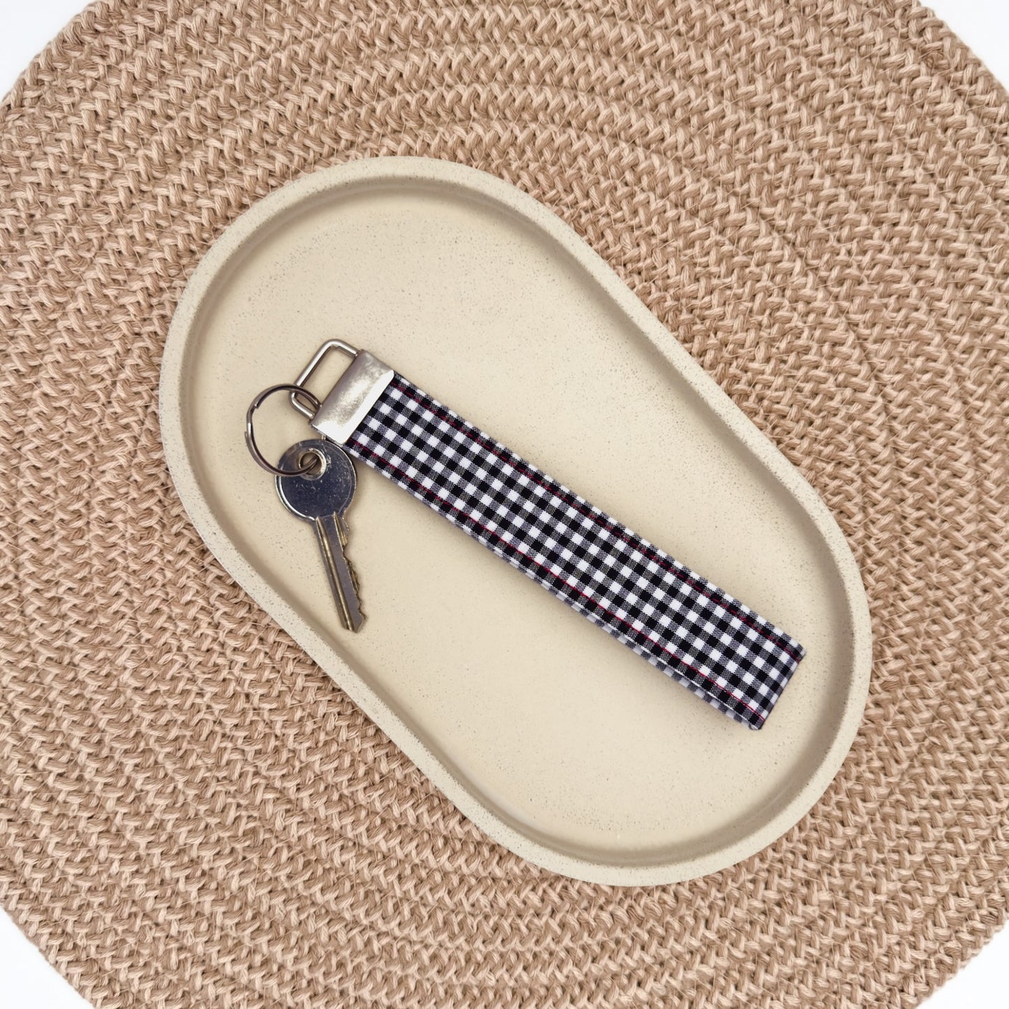 Black Gingham Wristlet Keyfob