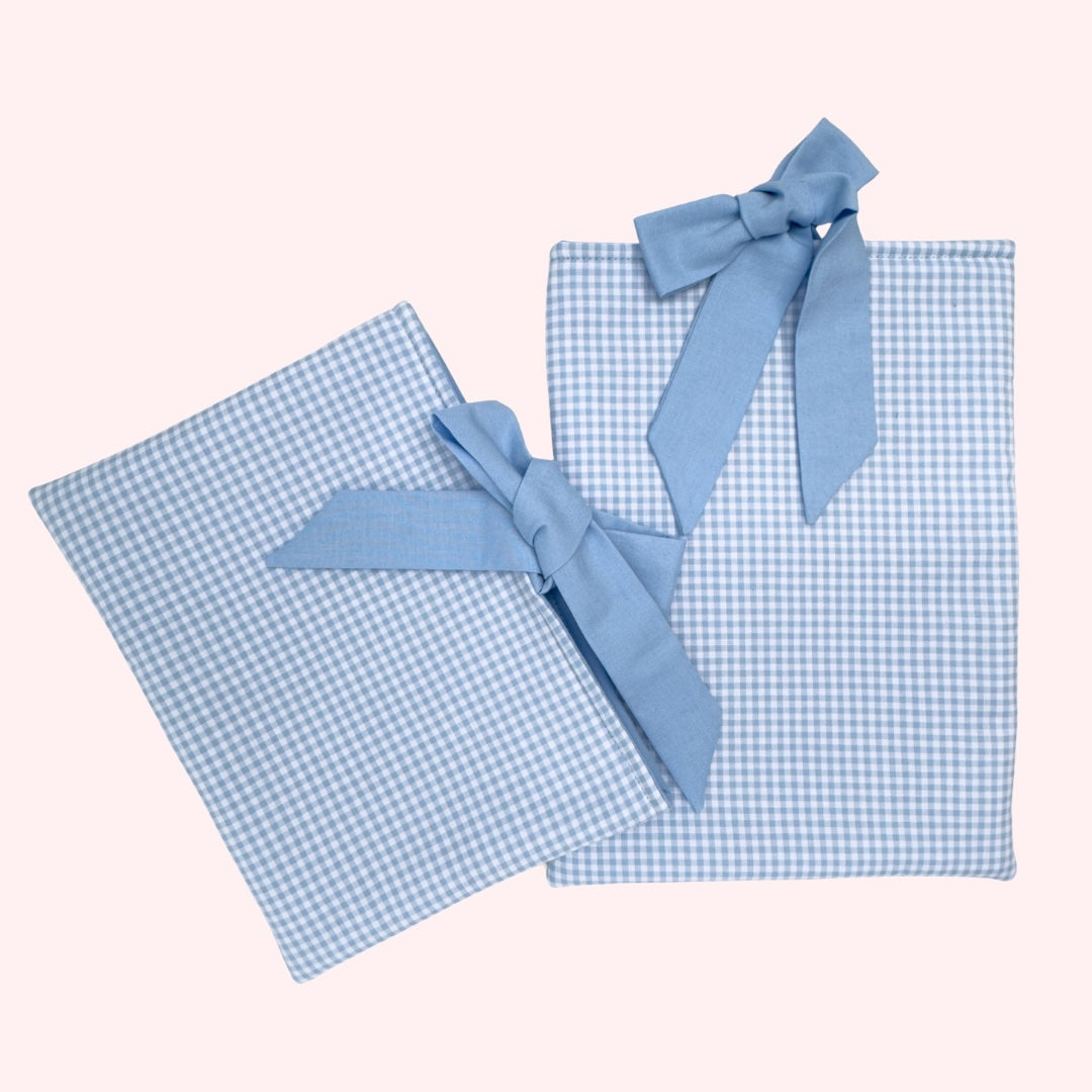 Blue Gingham Padded Book Sleeve