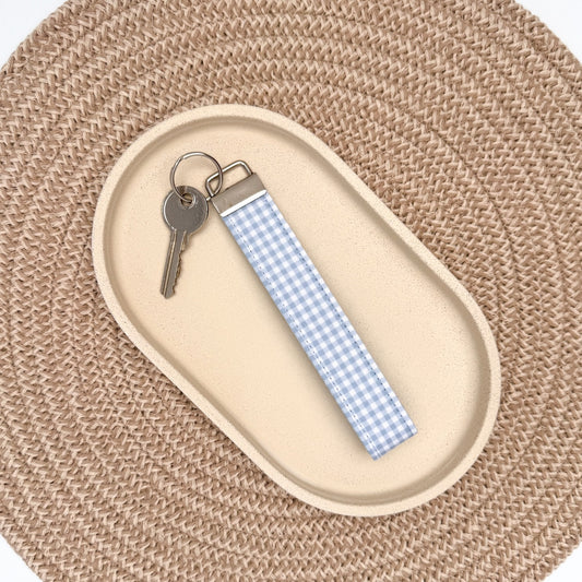 Blue Gingham Wristlet Keyfob