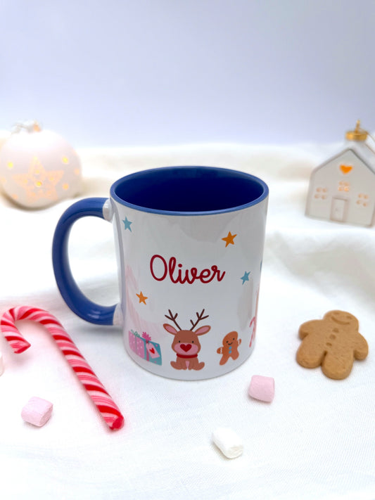 Blue Merry & Bright Christmas Ceramic Mug - Personalised
