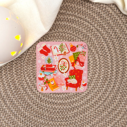 Bookish Christmas coaster