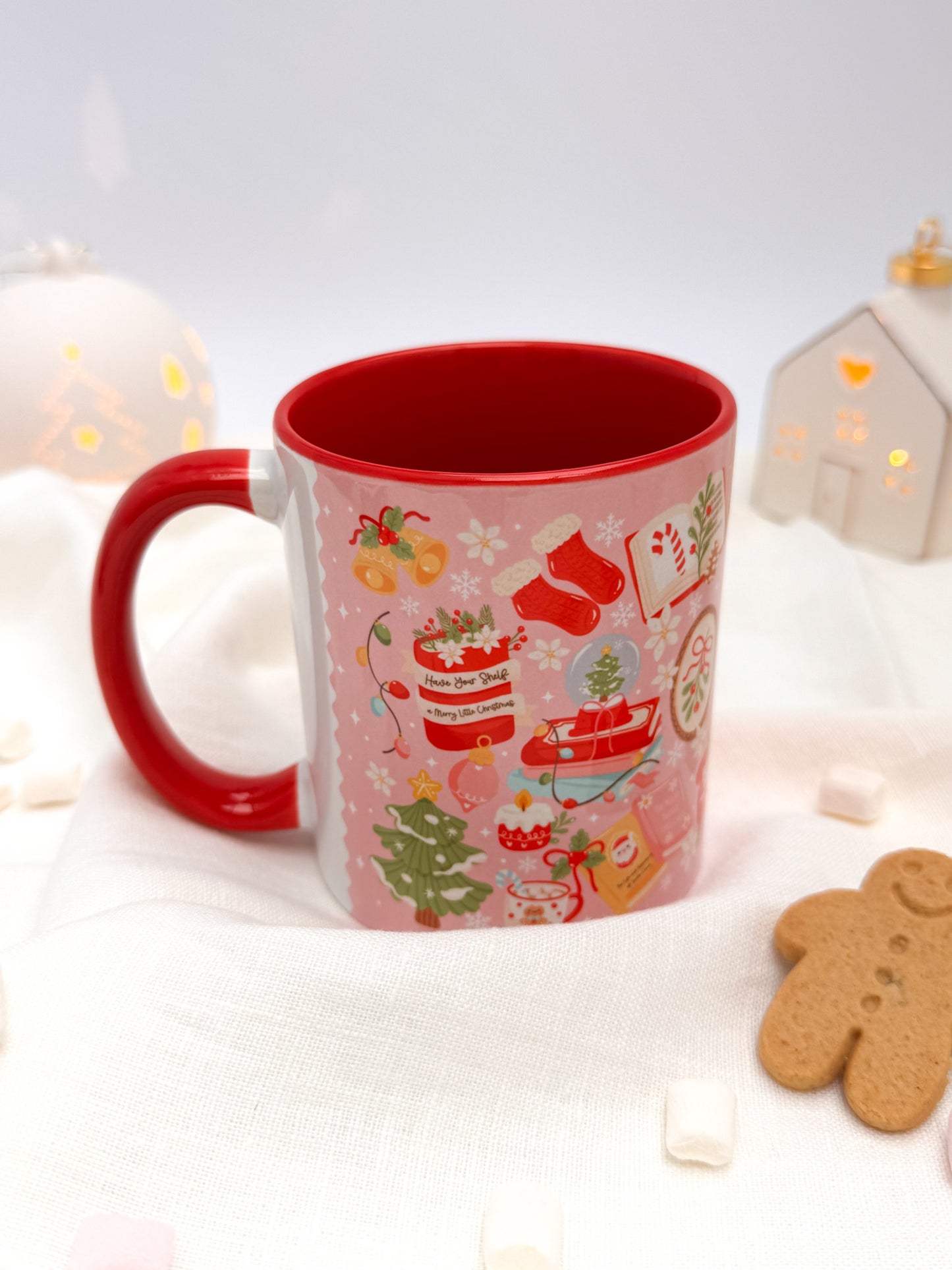 Bookish Christmas Red Ceramic Mug