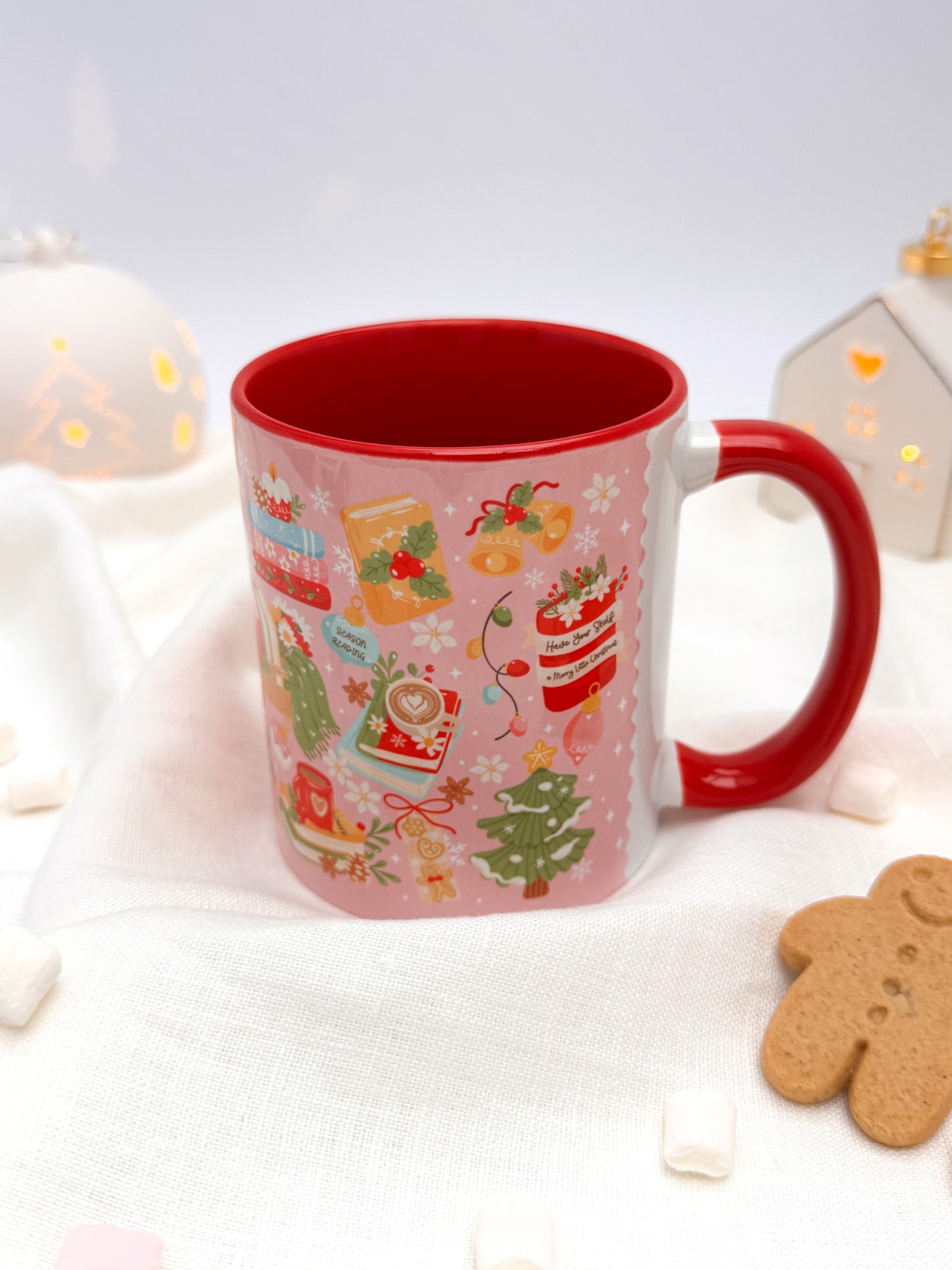 Bookish Christmas Red Ceramic Mug