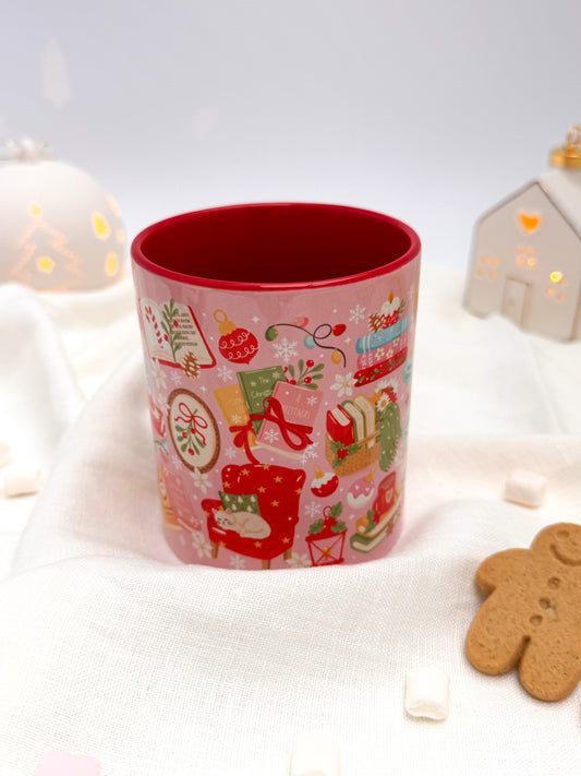 Bookish Christmas Red Ceramic Mug