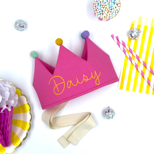 Candy Pink Personalised Pom Pom Birthday Crown