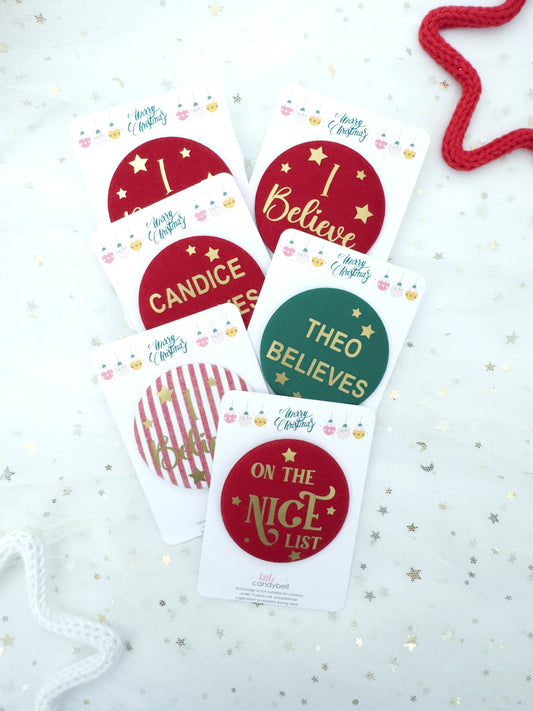 "On the Nice List" Christmas Fabric Badge