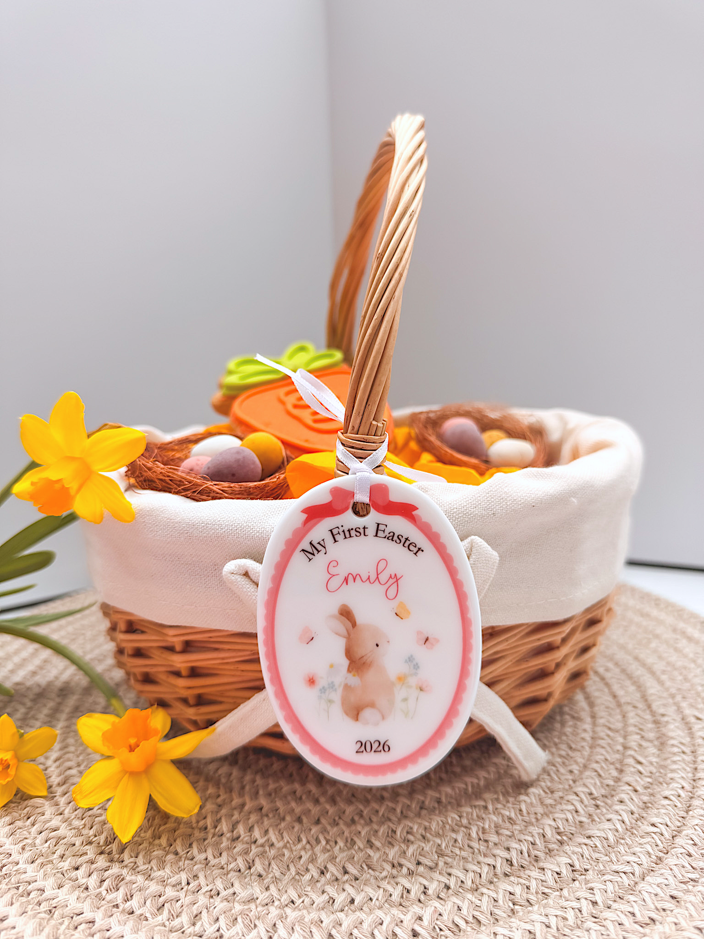 My First Easter Bunny Oval Ceramic Ornament - Personalised