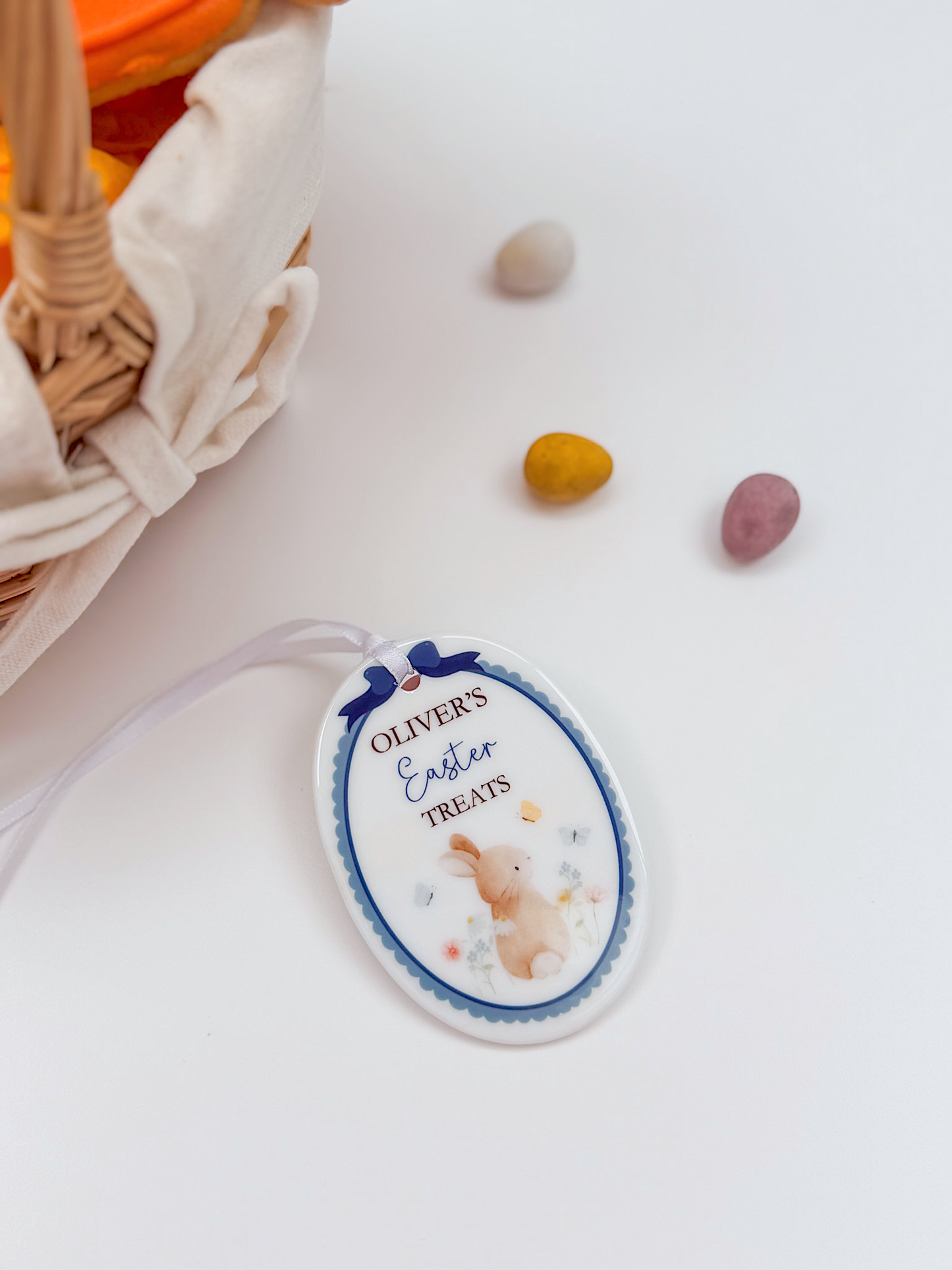 Personalised Easter Bunny Ceramic Ornament – Easter Treats Blue