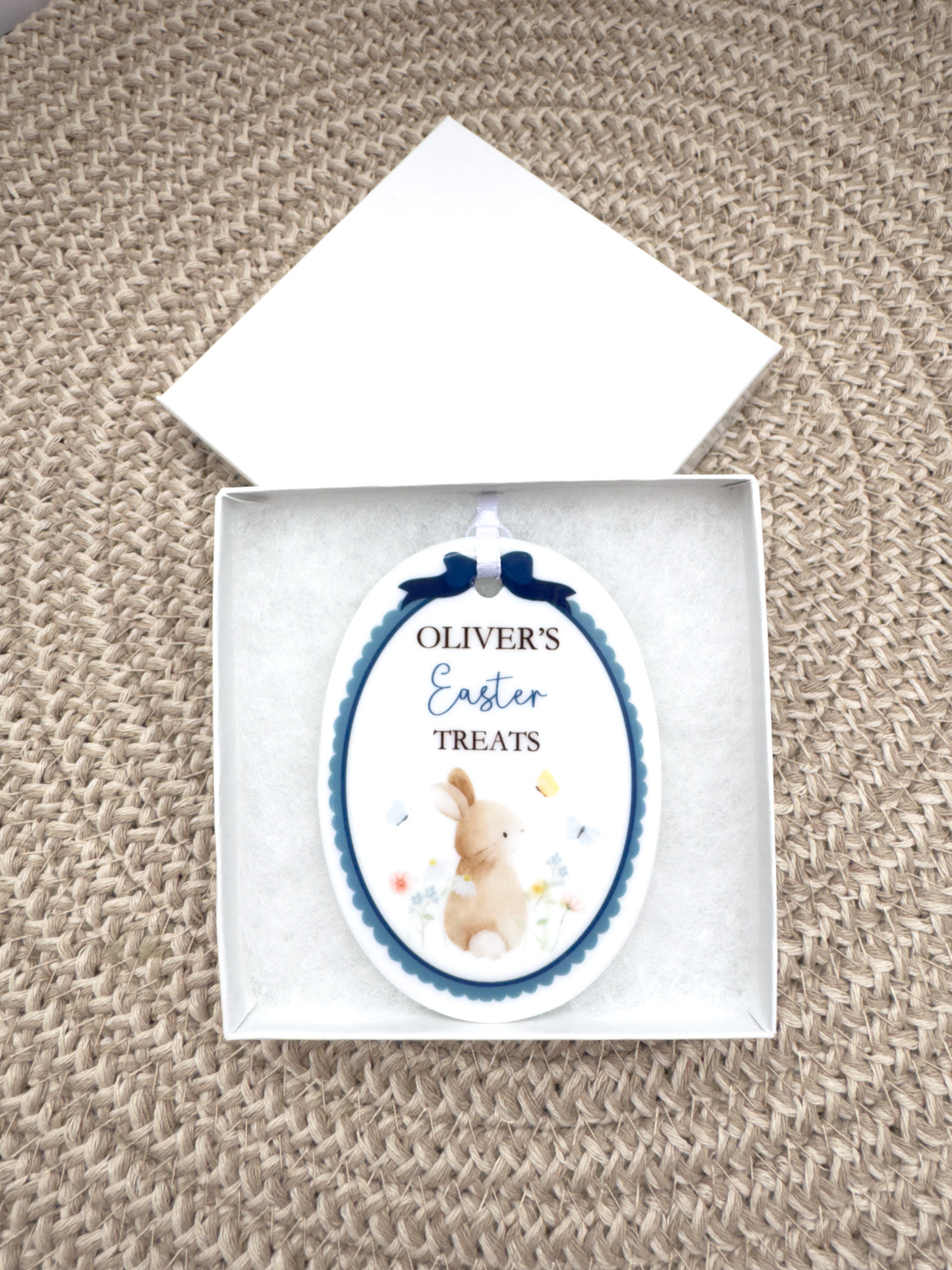 Personalised Easter Bunny Ceramic Ornament – Easter Treats Blue